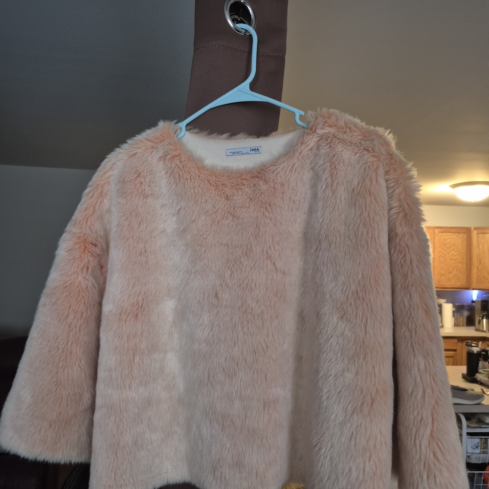 Zara Soft Peach Faux Fur Jacket